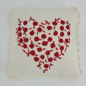 Dakotah Home Knits Pillow Size 11x11 Heart of My Heart Rose Embroidery Scallop